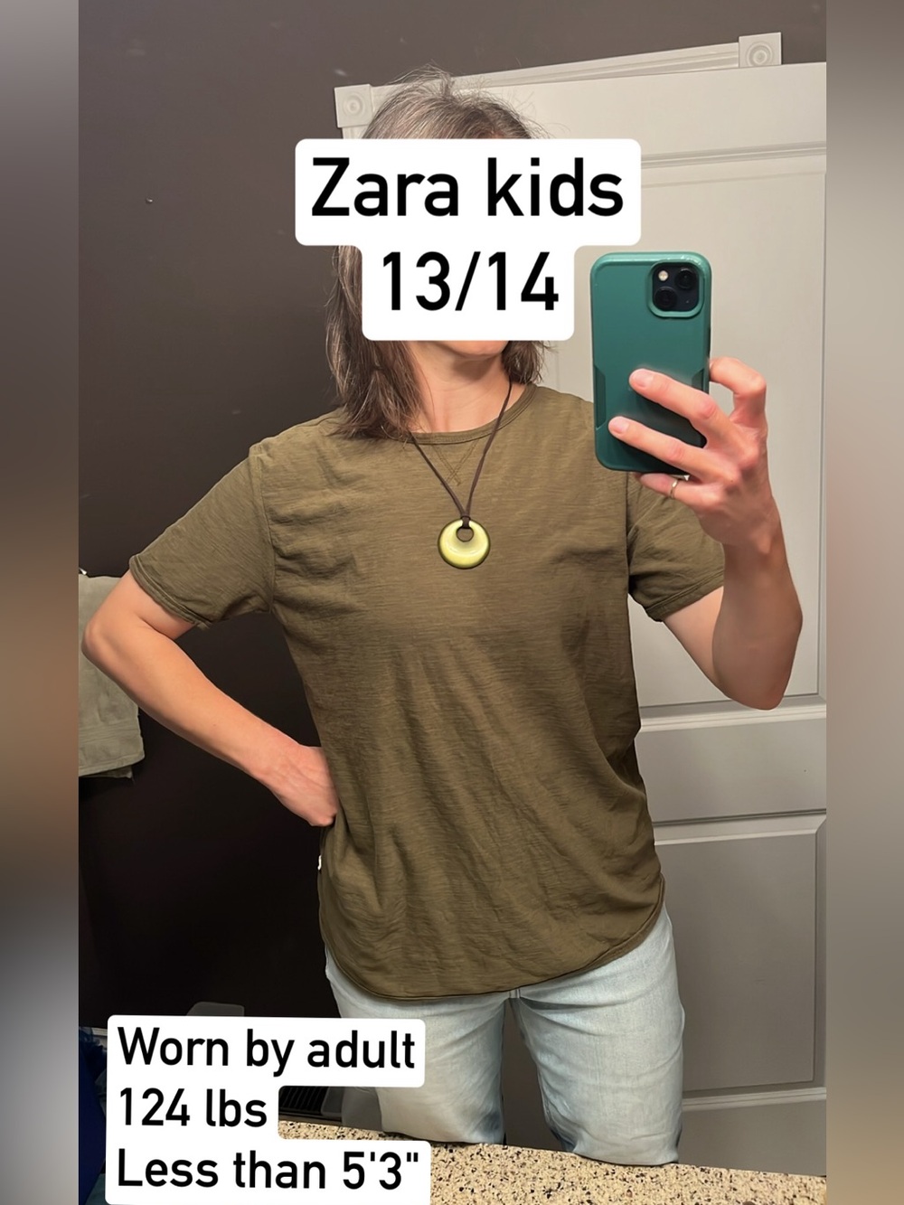 Zara Olive Green Short Sleeve Crewneck Tee. 100% cotton. Kids 14 or Ladies small
